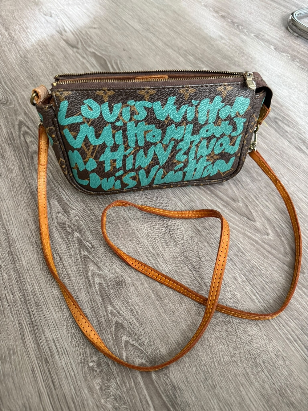 Louis Vuitton Brown Monogram Crossbody with Turquoise Graffiti